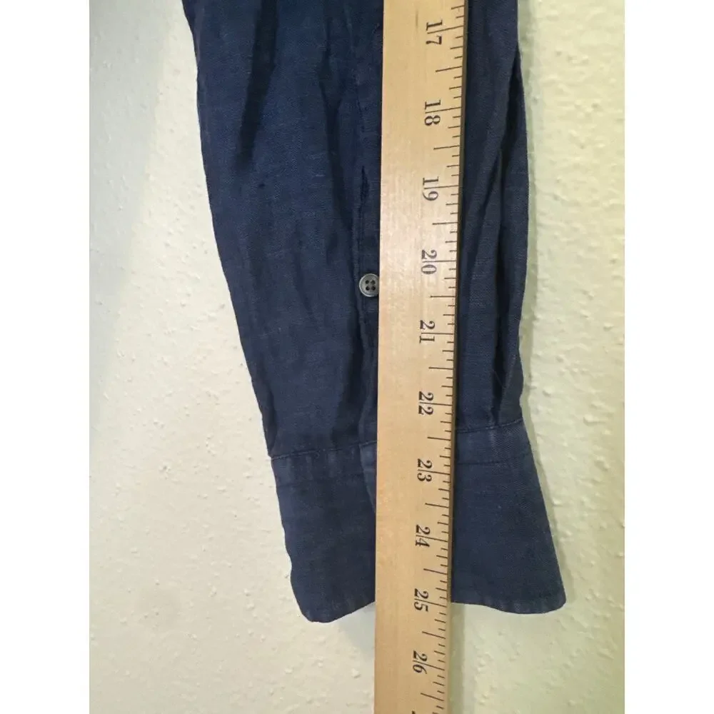 Hickey Freeman Men's Long Sleeve Dark Blue 100% Linen Button Up Shirt Size Large - Picture 9 of 10